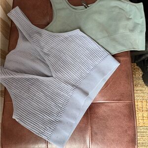 Set of Two Ribbed & Textured Tank Tops in Light Green and periwinkle Blu  !BOGO!